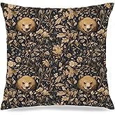 EUYTHNGYF Vintage William Morris Brown Bear Floral Decor Pillow Covers 18x18,Dark Cottagecore Bear Animal Floral Botanical Print Decorative Throw Pillow Covers for Home Living Room Bedroom