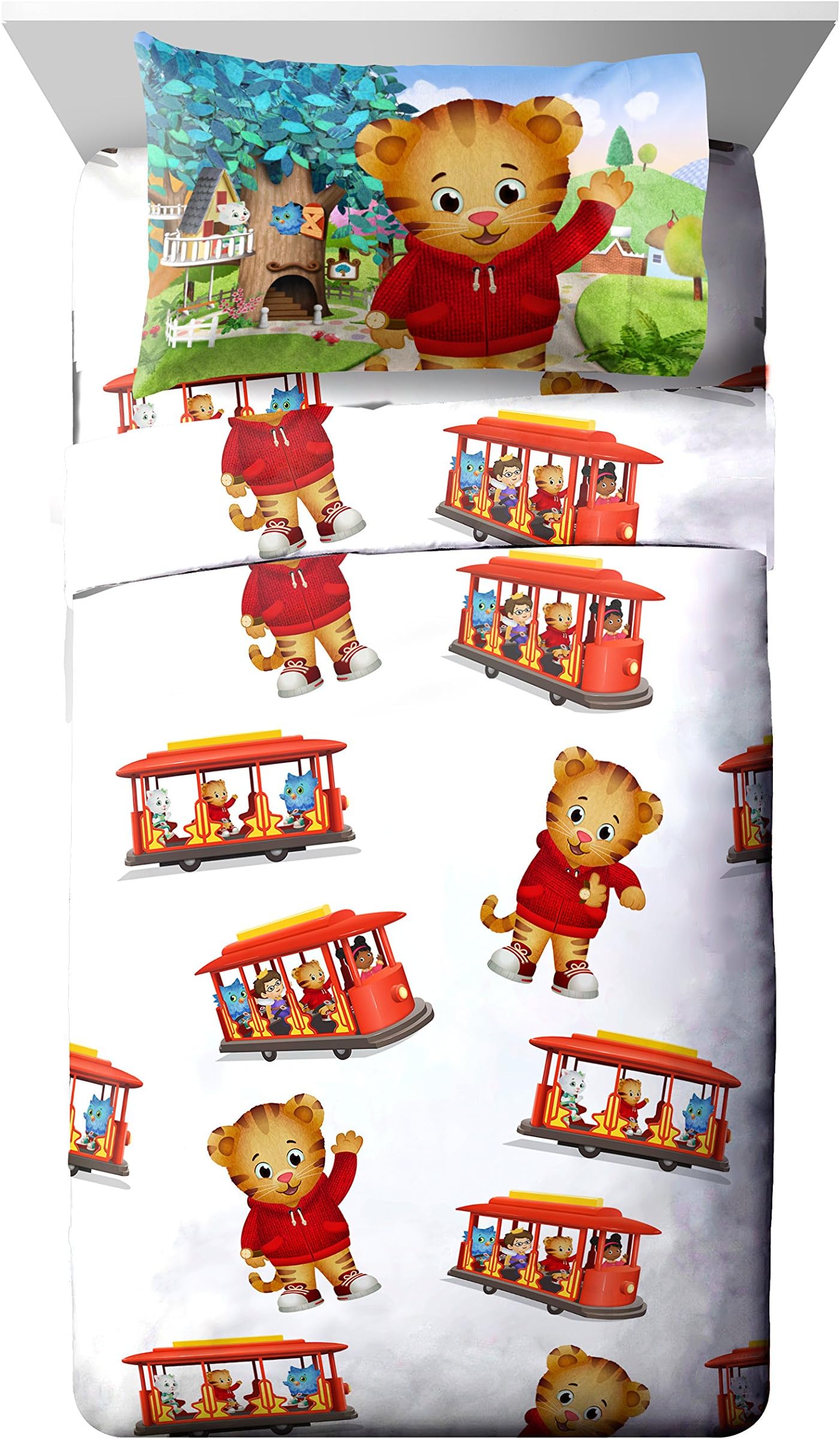 PBS Kids Daniel Tiger Trolley Ride 3 Piece White Twin Sheet Set