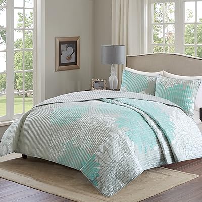 Comfort Spaces Enya 3-Piece Quilt Coverlet Set Full/Queen Aqua