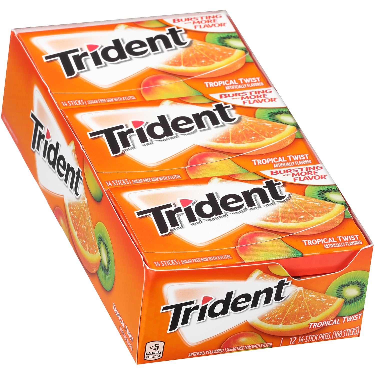 Trident Tropical Twist Sugar Free Gum with Xylitol 12 Packs (168