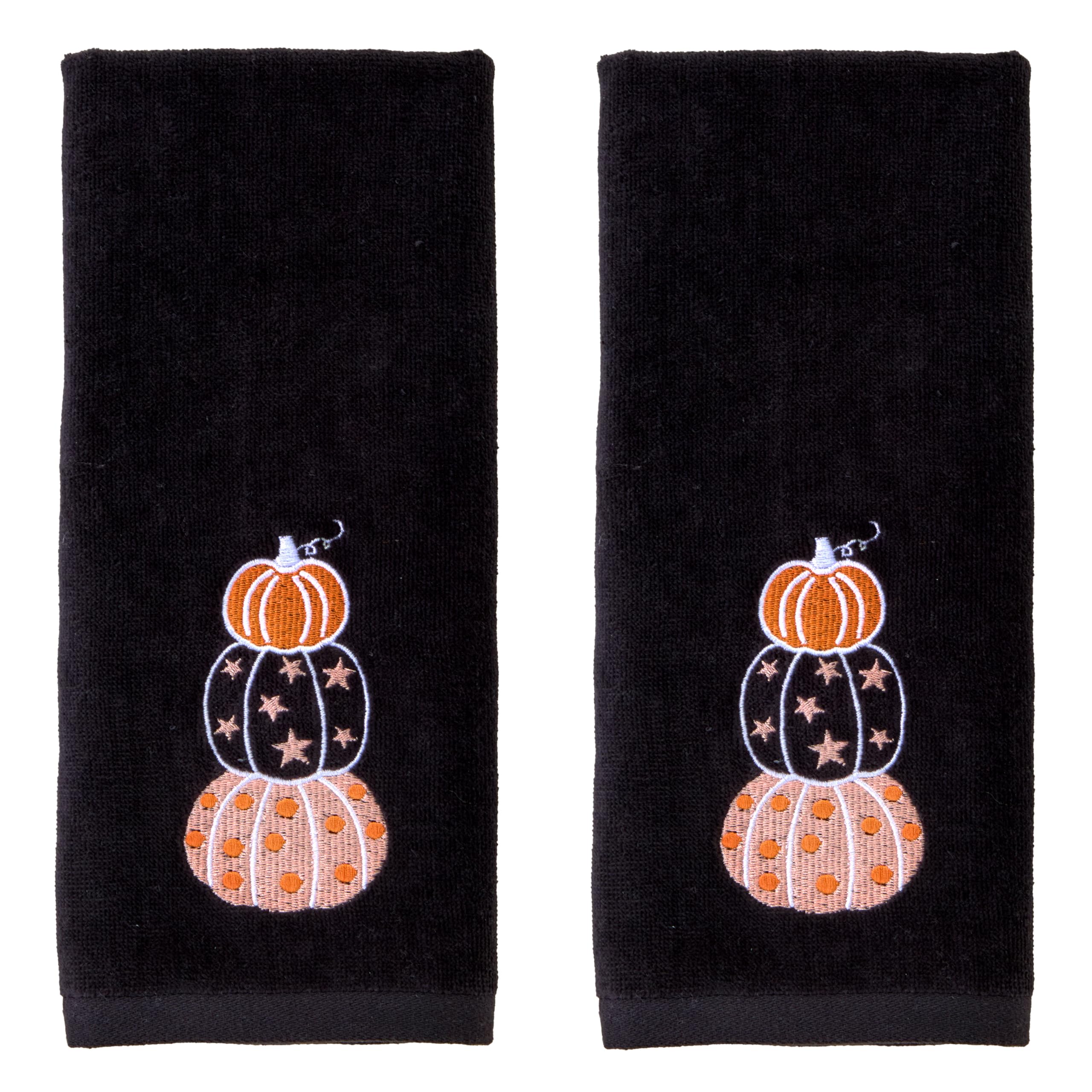 SKL Home Halloween Stacked Pumpkins 100% Cotton Embroidered 2pc Hand Towel Set, Decorative for Bath/Kitchen/Bar & Gift, Black Image