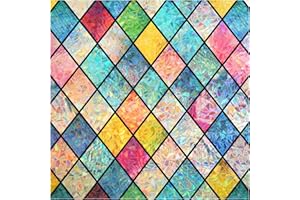 Haton Stained Glass Window Film, Rainbow Window Privacy Film, Decorative Sun Blocking Glass Clings Stickers, Static Cling Colorful Lattice Coverings Decals for Home Door 17.5" x 78.7"