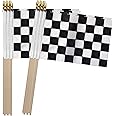 TSMD Checkered Black and White Racing Stick Flag Small Mini Hand Held Race Car Flags Party Decorations, 5x8 Inch,12 Pack
