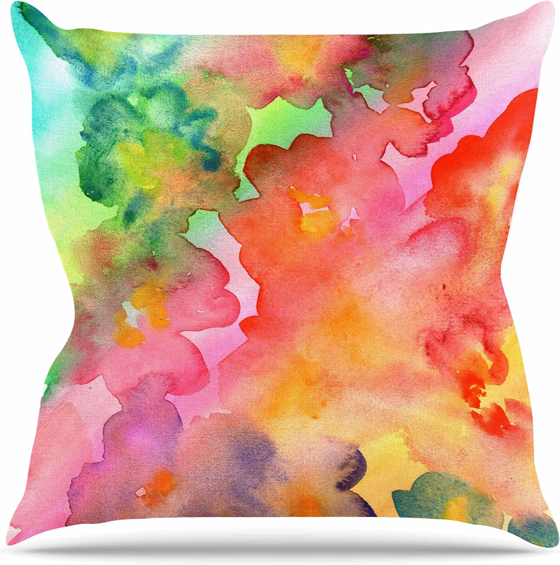KESS InHouse LM2063AOP03 18 x 18-Inch "Louise Machado Spring Colours Watercolour Floral" Outdoor Throw Cushion - Multi-Colour