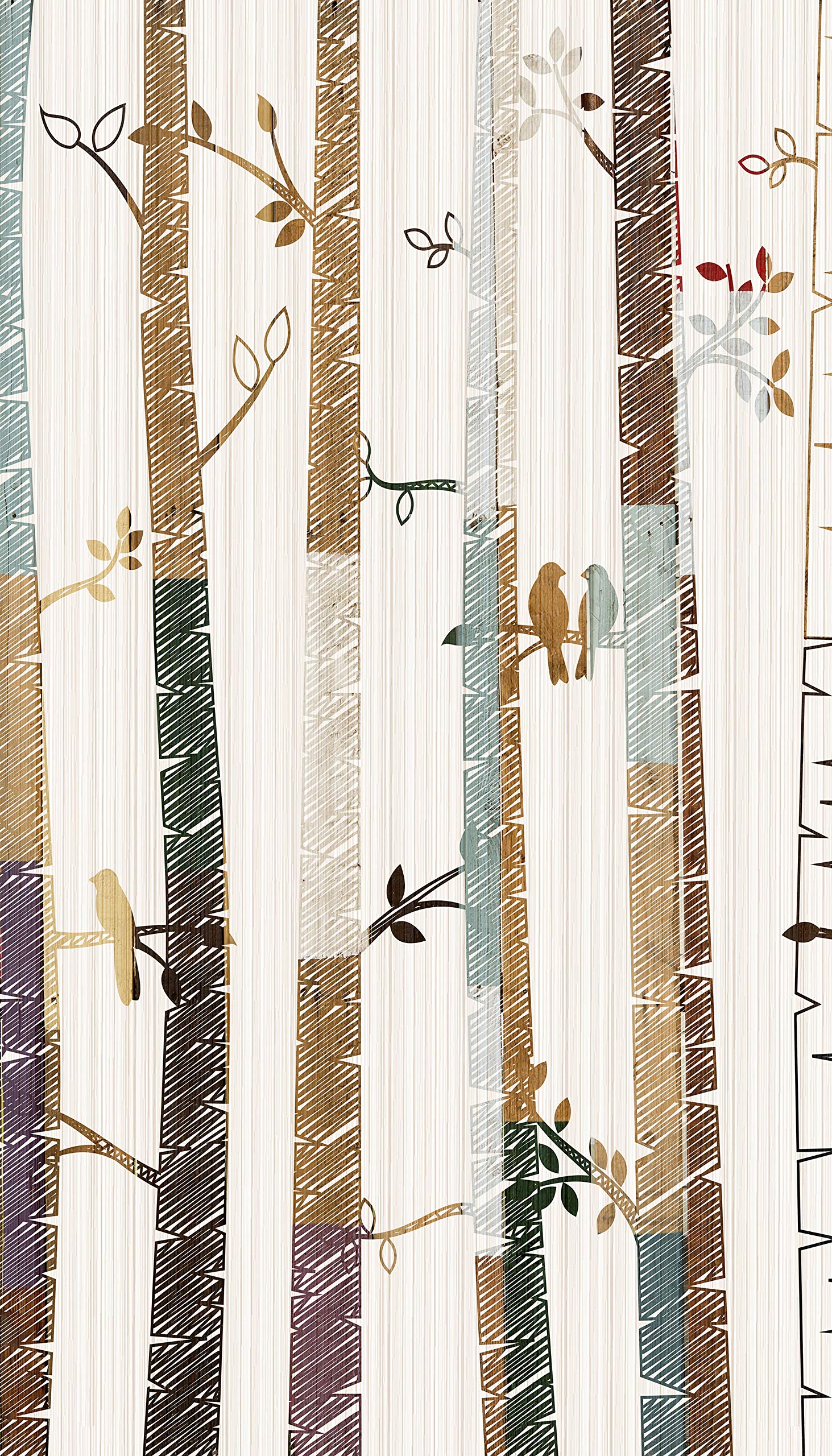 AG Design FTN V 2954 Drawn Tree Trunks with Birds Fleece Photo Wallpaper for Living Bedroom Dining Room Kitchen 90 x 202 cm, Multicoloured