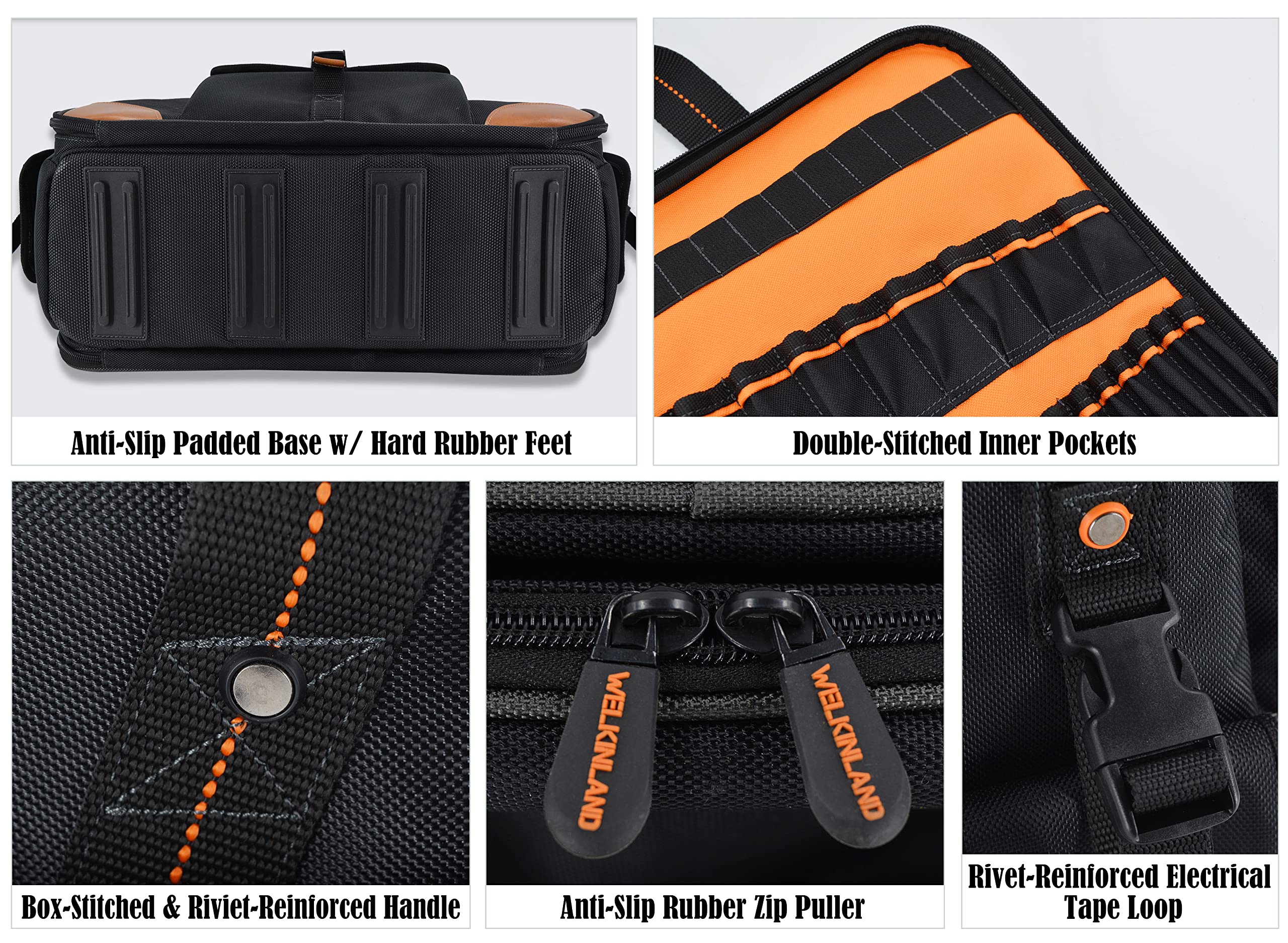 WELKINLAND 88-Pockets Electrician's Tool Bag - Electrician, Technician, HVAC & Laptop Tool Bag