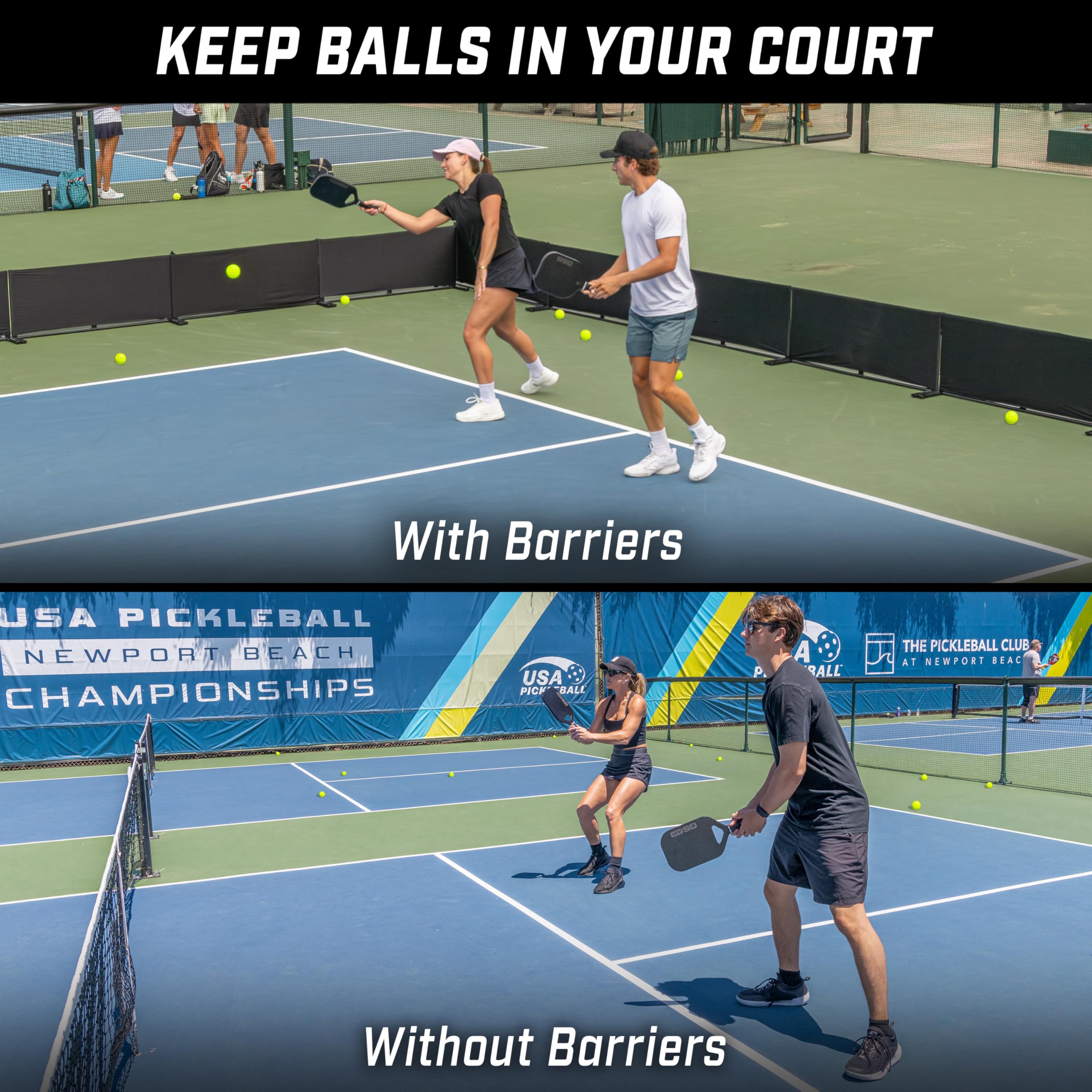 GoSports Pickleball Ball Barrier 3 Pack - Choose Brandable or Pre-Branded - Court Dividers for Pickleball Courts