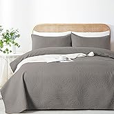 WURUIBO Full/Queen Quilt Set Grey,Ultrasonic Embossed Bedspread, Lightweight Microfiber Coverlet, Modern Thin Bedding Set for All Season, 3 Piece(1 Quilt,2 Pillow Shams)