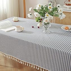 meioro Table Cloth Blue White Striped Tablecloth