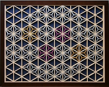 Amazon 組子色彩葉 切子調 青に紫２点 京紫 和風アートパネル インテリアパネル 和モダン モダンアート パネルアート 和柄 組子細工 壁掛け 壁飾り 玄関 リビング おしゃれ 幾何学模様 お洒落 落ち着き 新築 人気 お祝いに最適 横54cm 縦42cm アクリル仕様 額装