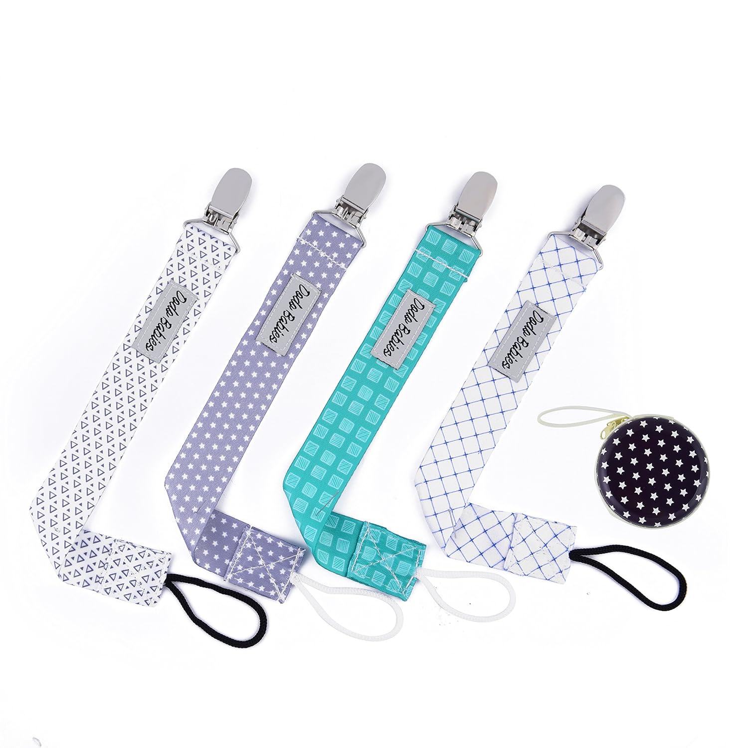 Pacifier Clip by Dodo Babies Pack of 4 + Pacifier Case, Premium Quality for Boys and Girls Modern Designs Universal Holder Leash for Pacifiers, Teething Toy, Baby Shower Gift Set : Baby