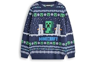 Minecraft Boys Christmas Jumper Style Options Kids Creeper & Snowmen Characters Knitted Sweater | Pattern Festive Jumper