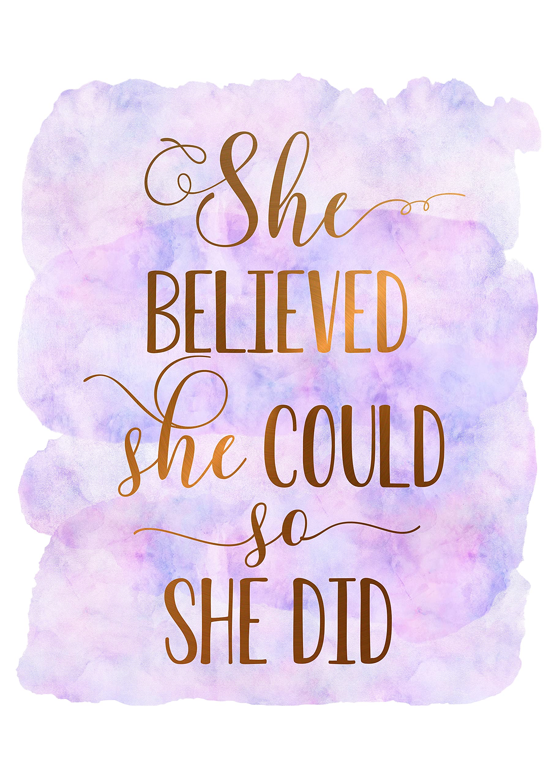 A4 Print Wall Art Posters 'She Believed She Could So She Did' - Nursery Printable, Girls Room and Dorm Decor, Purple (A4 Print Only)