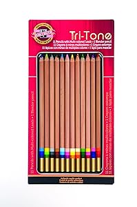 Koh-I-Noor Tri-Tone Multi-Colored Pencil Set, 12 Assorted Colors in Tin and Blister-Carded (FA33TIN12BC)