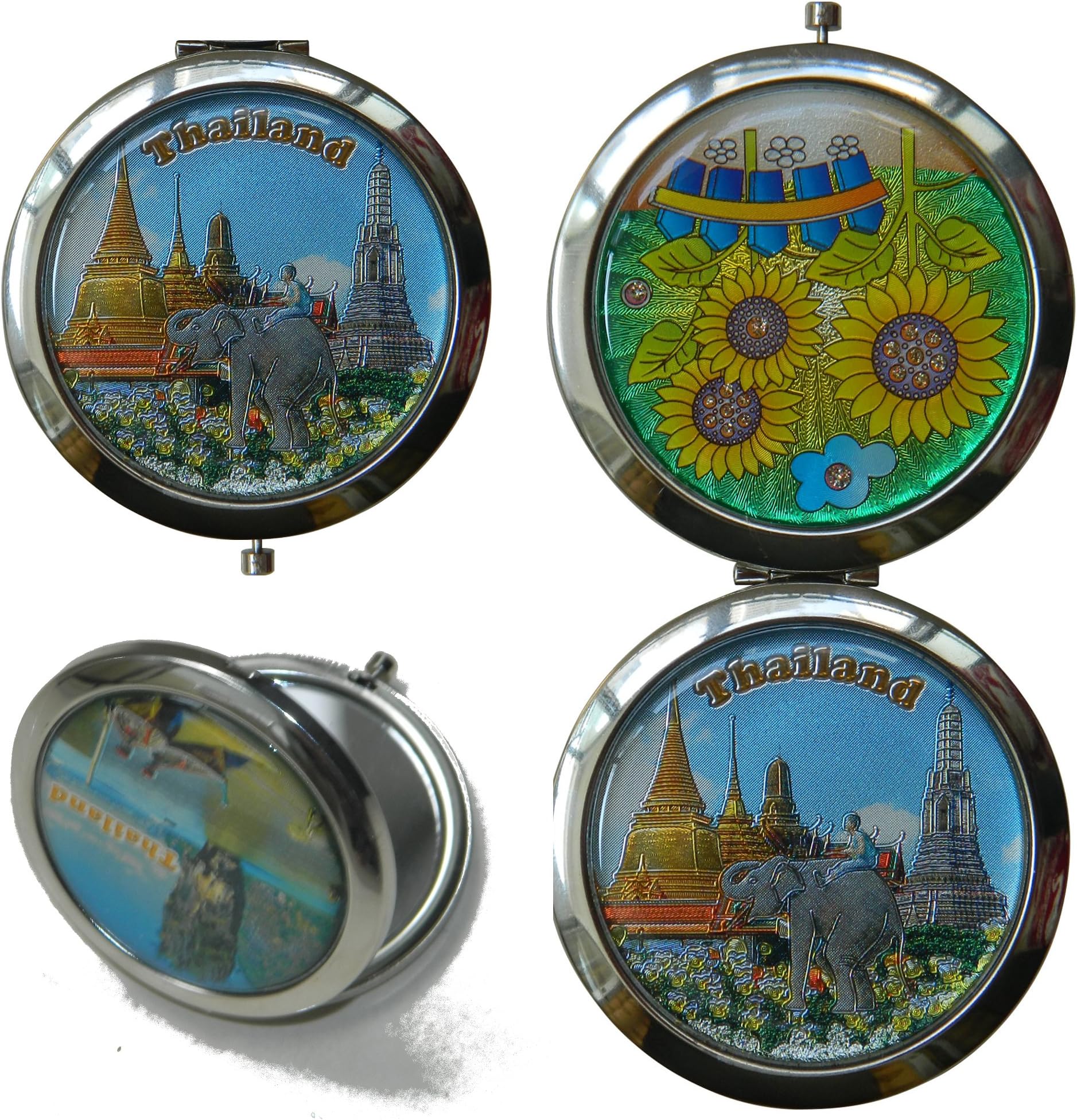 Compact Makeup Mirror for Purses 2 Inch, Unique Travel Magnifying Handmade in Thailand (Temple/Elephant)