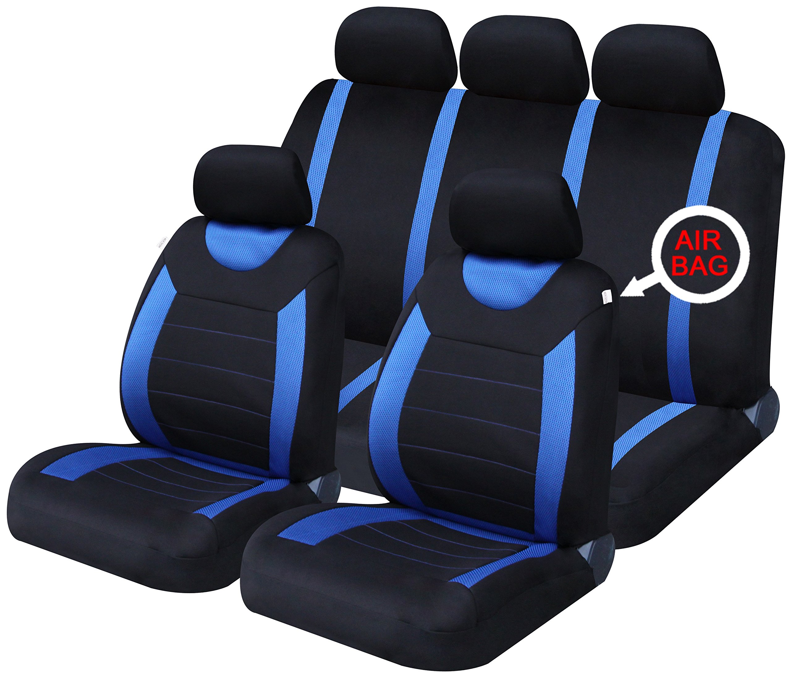Xtremeauto Full Set of Protective Stylish Seat Covers, Sticker Included, Blue Black