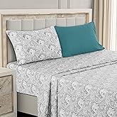 Ultra Soft Wrinkle-Free Microfiber Paisley Twin Sheet Set, Breathable Boho Bed Sheet Set – 16" Deep Pocket Fitted Sheet, Flat Sheet & 2 Pillowcases, Juegos de Sábanas, OEKO-TEX - White/Grey