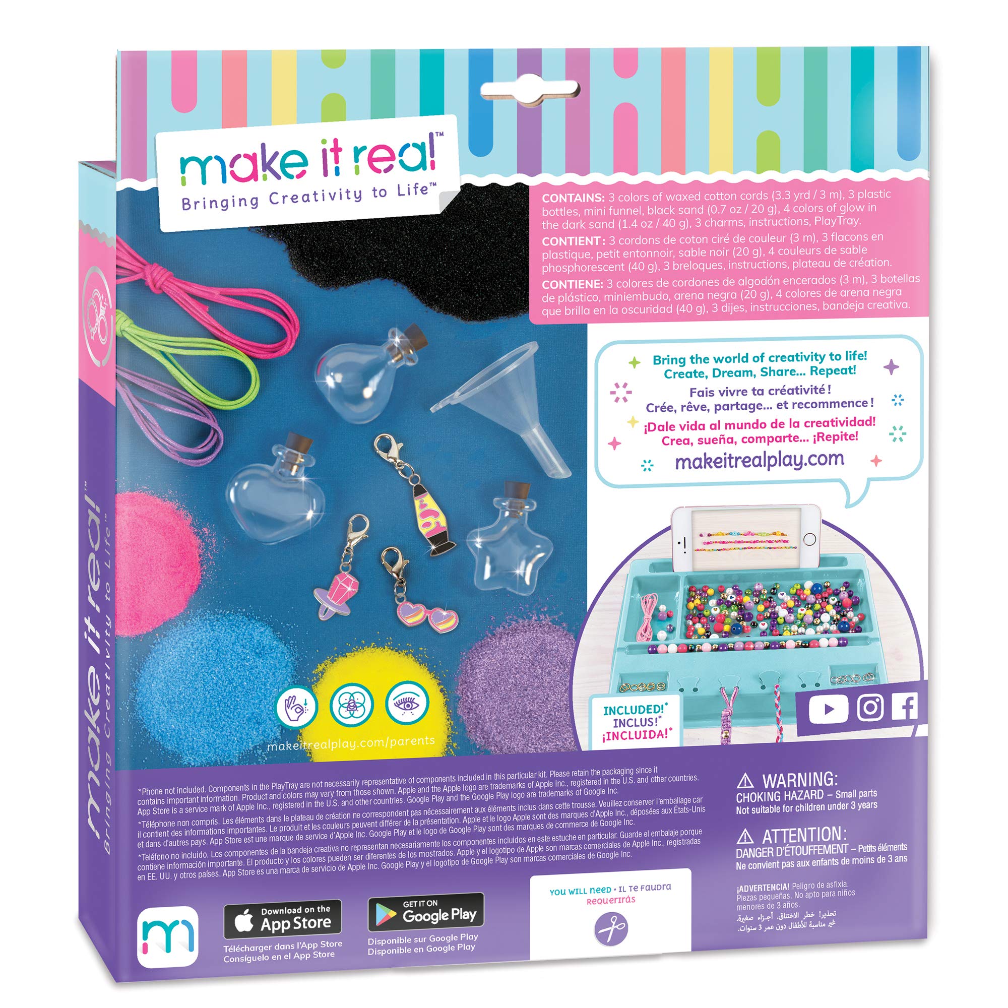 Make It Real – Dream Glow Terrarium - DIY Necklace Making Kit - Arts and Crafts Kit to Design Glowing Necklace - Terrarium Kit for Kids with Glow in The Dark Sand and Charms