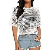 Women's Mesh Fishnet Top See Through Cover Up Short Sleeves T Shirts Sheer Blouse