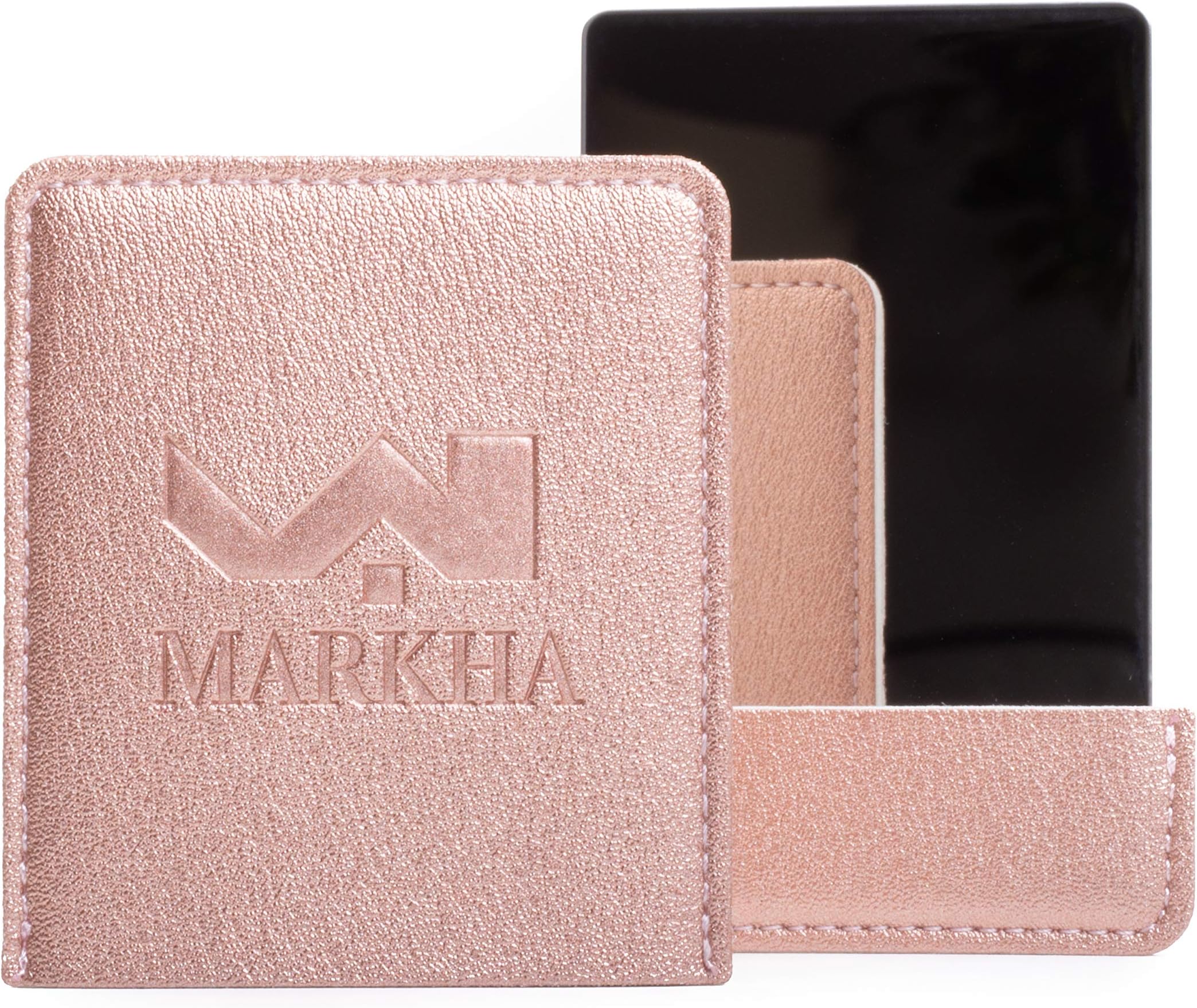 Markha Compact Small Mirror for Purse Pocket Mirror for Women Travel Mirror Unbreakable Gift for Women Girls Bridesmaid Bride Bridal Shower (Rose Gold)