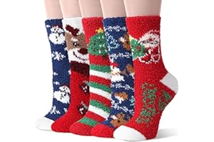 Sandsuced Fuzzy Fluffy Warm Slipper Socks for Women Winter Cozy Thick Cute Crew Sleep Comfy Fleece Christmas Socks 5 Pairs