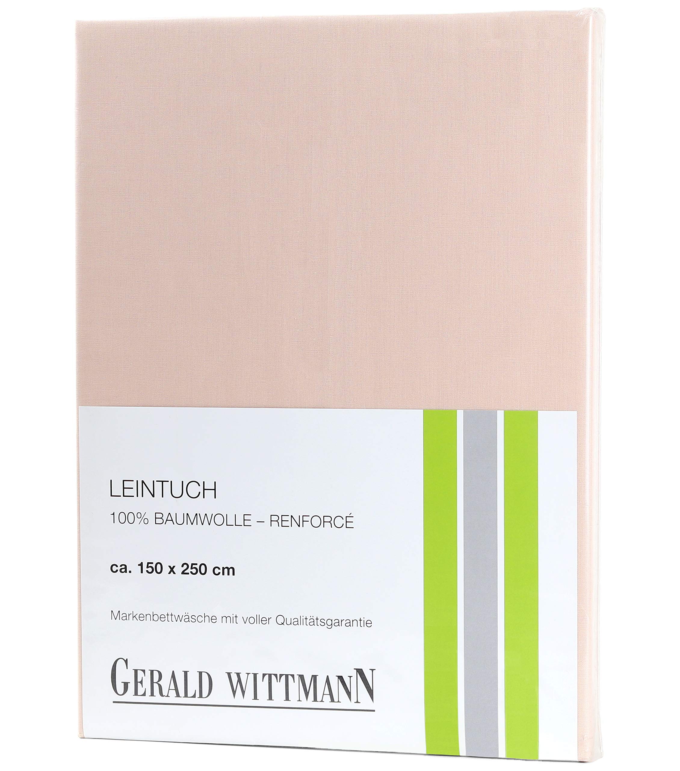 Gerald Wittmann Bed Sheet 220 x 250 cm, 100% Renforce Cotton, Beige/Pink