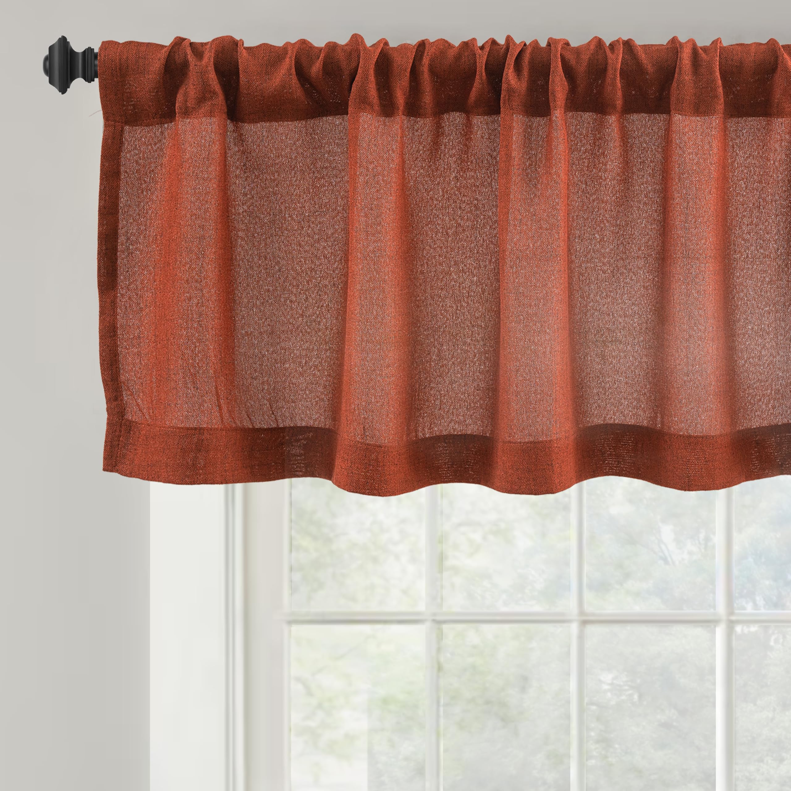 Photo 1 of DriftAway Linen Textured Curtain Valances for Windows Light Filtering 3 Inch Rod Pocket Farmhouse Country Rustic Kitchen Valances for Bedroom Living Room Bathroom 18 inch Length Red