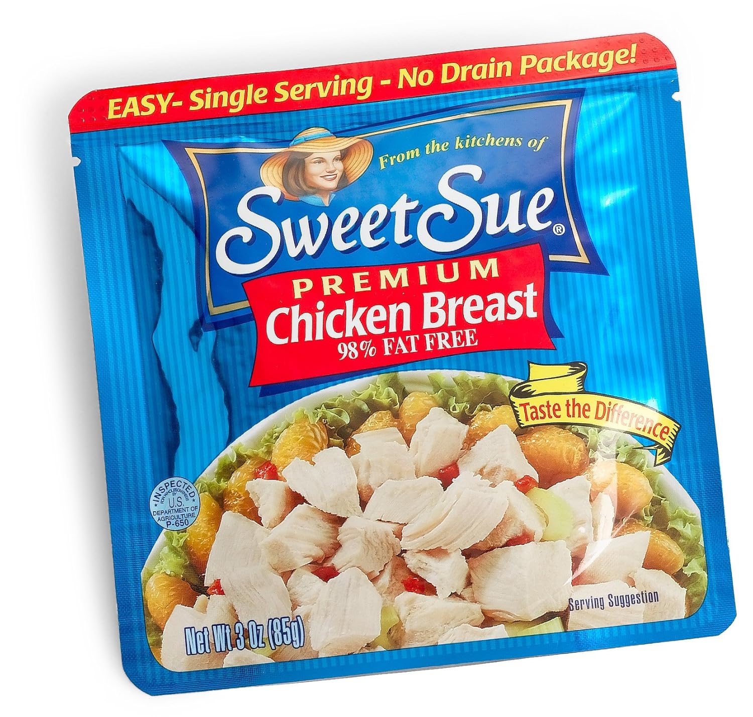 SWEET SUE Premium Chicken Breast, 3 Ounce Pouch (Pack of 18), Easy to Open and Ready to Eat, Gluten Free, High Protein, Keto Food, Keto Snacks, Paleo Diet Food, 98% Fat Free