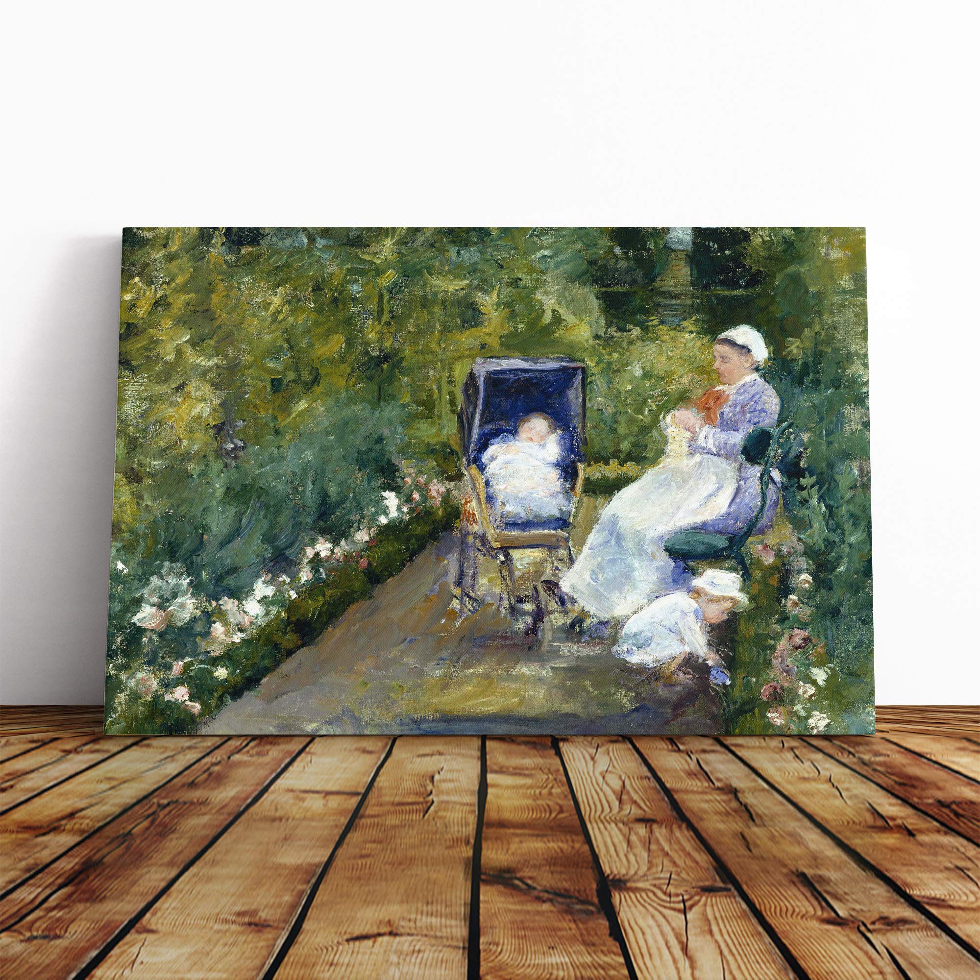 Mary Cassatt Children in The Garden Canvas Print | Gallery Wrapped 30mm Frame Wall Art | 20x14 inches | Ready to Hang | Modern Floral Picture | Living Room Bedroom Lounge Office