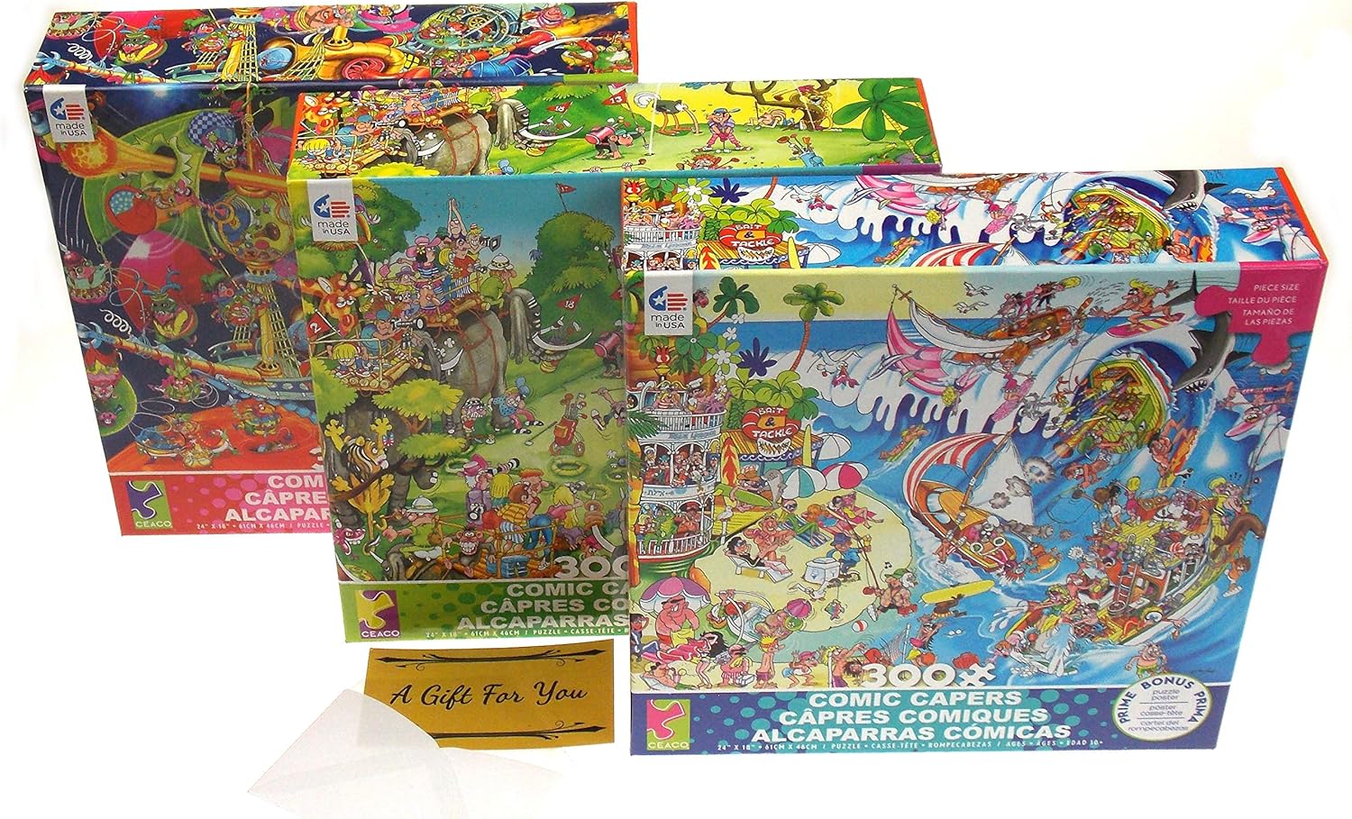 Amazon Com Ceaco Comic Capers 300 Piece Jigsaw Puzzle Bundle Golf Safari Looking For Mars The Wave Toys Games