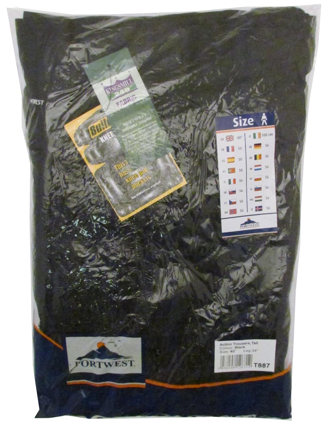Portwest S887 Comfort Reinforced Knee Action Trouser Black Tall, 28 - Image 3