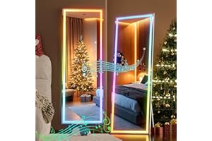 Hasipu 56"x16" LED RGB Bluetooth Full Length Mirror with Lights, Full Body Mirror with Stand, Wall Mount & Free Standing Floor Mirror for Bedroom Living Room Cloakroom, 7 Color & Brightness Adjustable