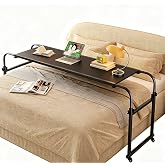 TigerDad Heavy Duty Overbed Table with Wheels, 55"-83" Adjustable Cross Bed Desk for King Queen Size, Mobile Rolling Laptop Cart for Home Office &amp; Hospital Bed