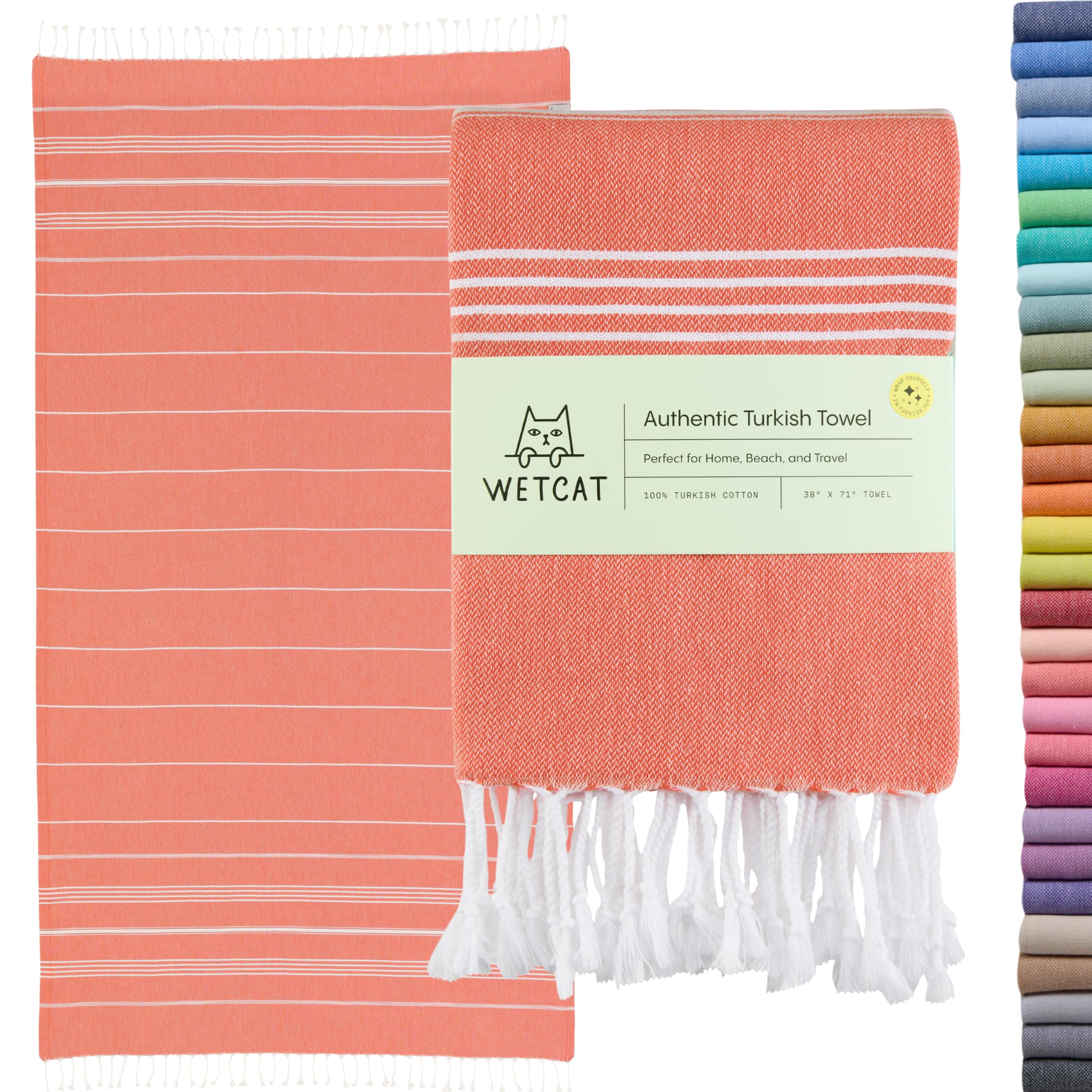 WETCAT Turkish Beach Towel Oversized 38x71 100% Cotton Sand Free Quick Dry Swim Extra Large Light Travel for Adults Gifts Accessories - Dark Coral