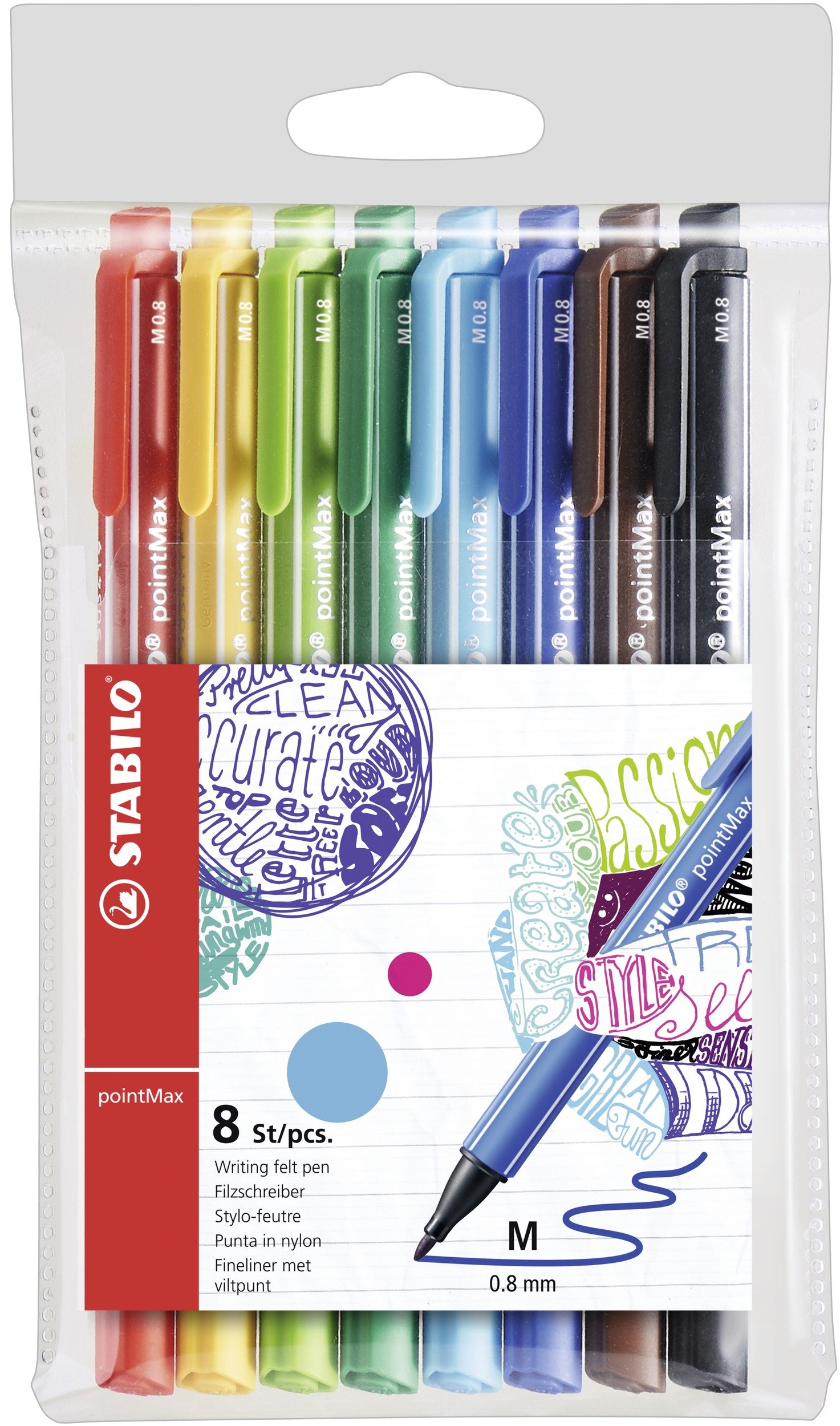 STABILO pointMax - Nylon-Tip Sign Pen - Pack of 8 - Assorted Colours