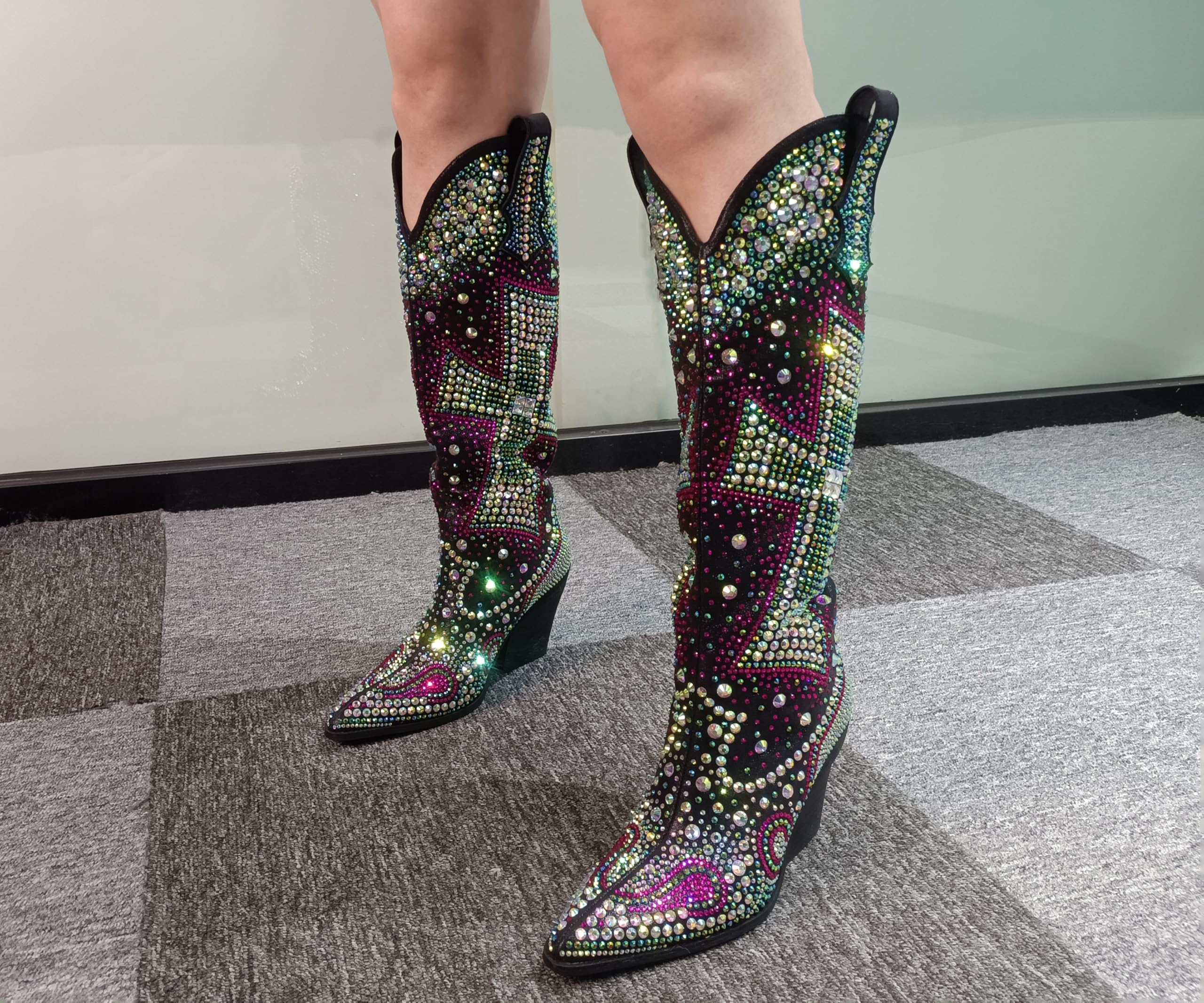 Krylinette Women's Fashion Rhinestone Cross Western Knee-High