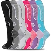 fenglaoda 6 Pairs Compression Socks for Women & Men Knee High Cute Circulation Socks for Nurse Pregnant Travel Athletic