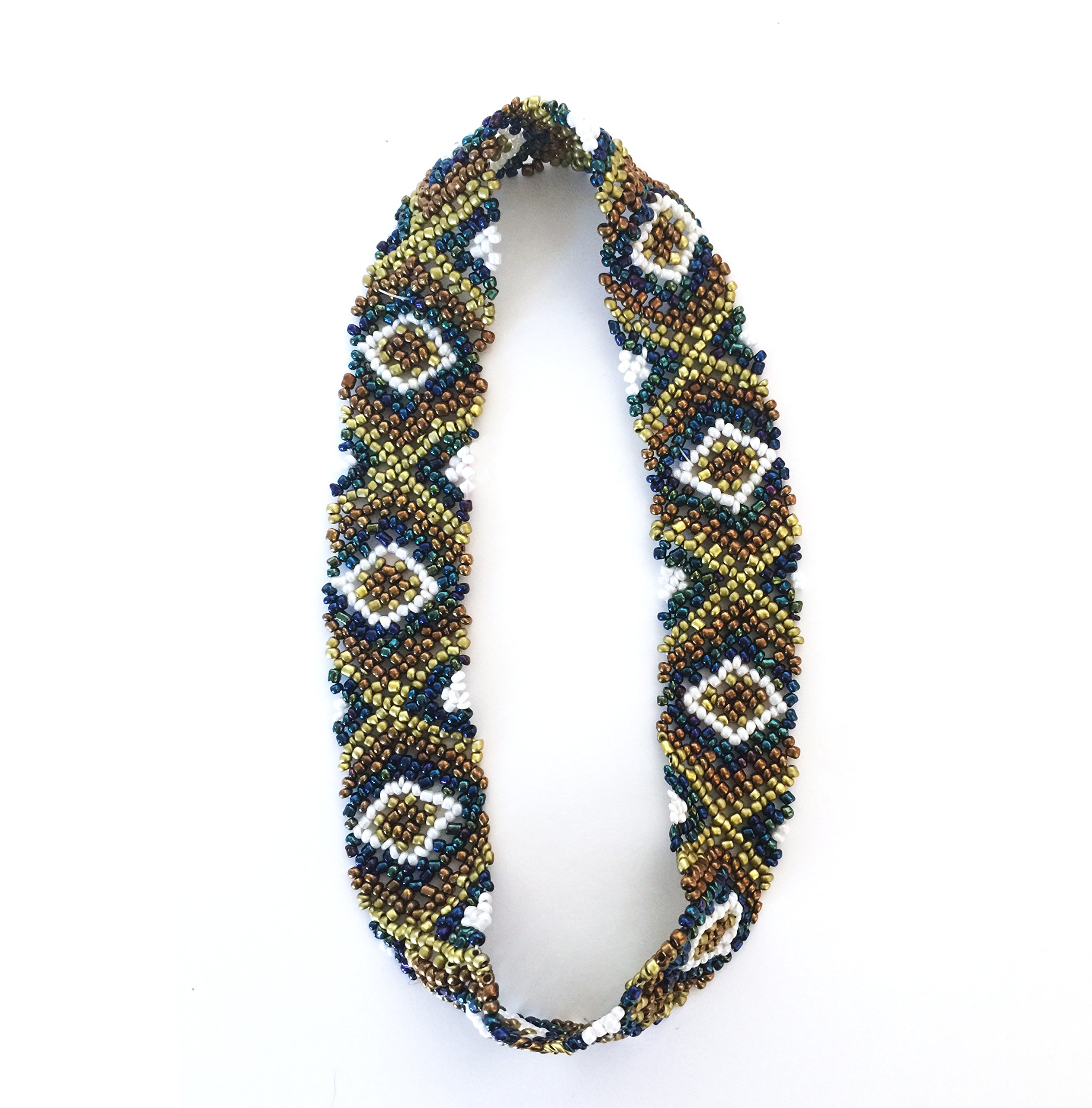 WigsPedia Native American Pattern Elastic Stretch Seed Bead Beaded Headband Hair