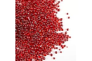 TWINKLING High Luster Round Fire Glass Stones,Glass Marbles Pebbles,Glass Beads Gems for Fire Pit Vase Fillers Crafts Aquarium Garden Decoration,3-6mm,1-Pound Jar (Red)