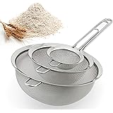 Spring Chef Premium Fine Mesh Strainers, 100% Stainless Steel, Set of 3 Kitchen Sieves