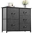 YITAHOME Dresser for Bedroom with 5 Drawers, Wide Bedroom Fabric Dresser with Storage Bins, Clothes Cabinet for Bedroom, Living Room, Hallway, Black Grey