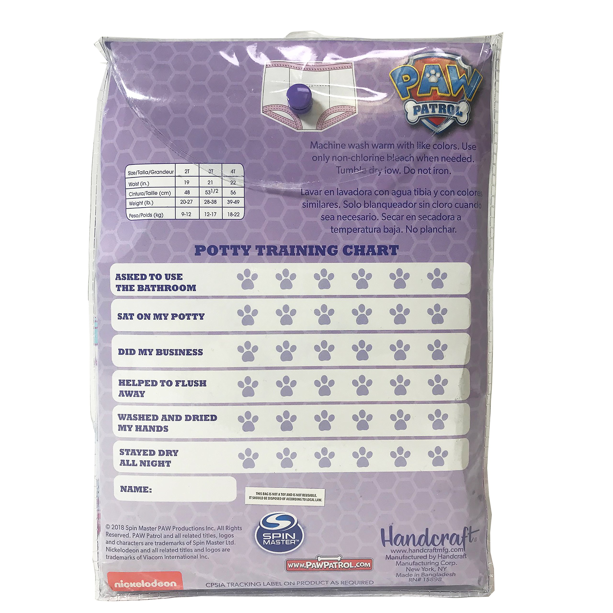 Paw Patrol Girls Toddler Potty Training Pants with Chase, Skye & More with Success Chart & Stickers Size 18, 2t, 3t, 4t