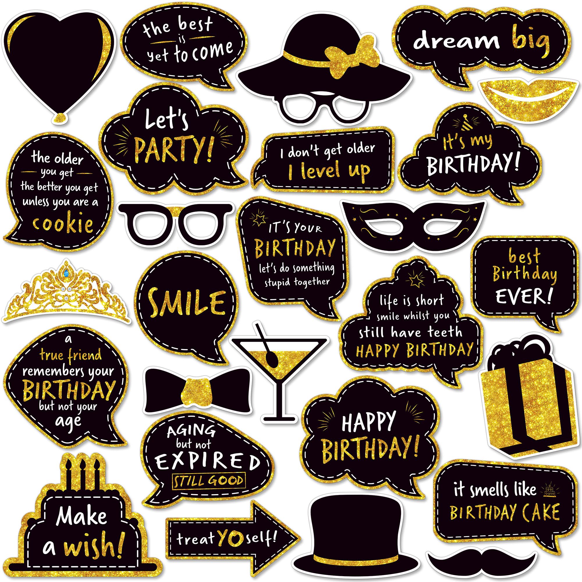 Mua Premium Birthday Photo Booth Props Kit - 27 Pieces Black & Gold ...