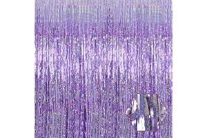 FERWZSR 3 Pack Light Purple Foil Fringe Curtain Backdrop, 3.28Ft x 8.2Ft Metallic Tinsel Foil Fringe Streamer Curtains for Photo Booth, Valentine's Day, Birthday, Wedding, New Year Party Decorations