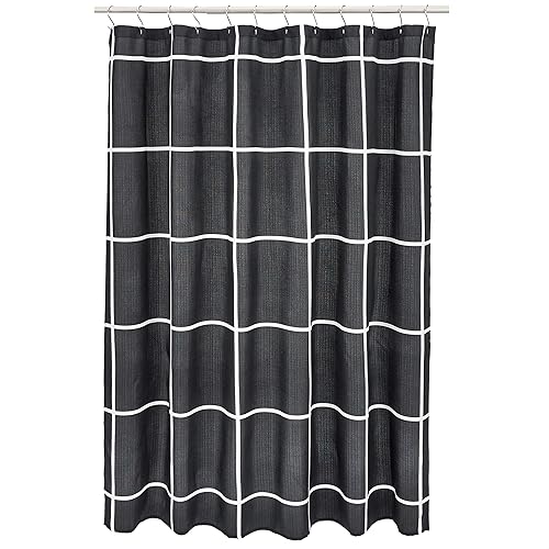 Amazon Basics Bathroom Shower Curtain - Black Grid, 72 Inch