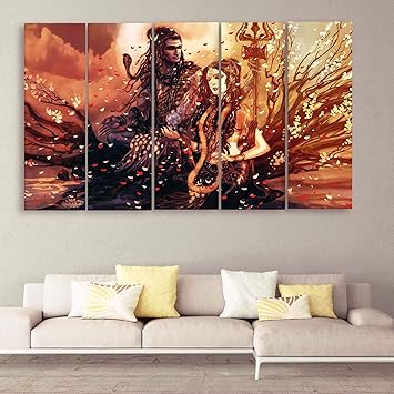 Casperme Multiple Frames Shiv Parvati Wall Painting For Living Room Bedroom Hotels Office Sparkle Matt Finish 7mm Hard Wooden Board 50 X 30