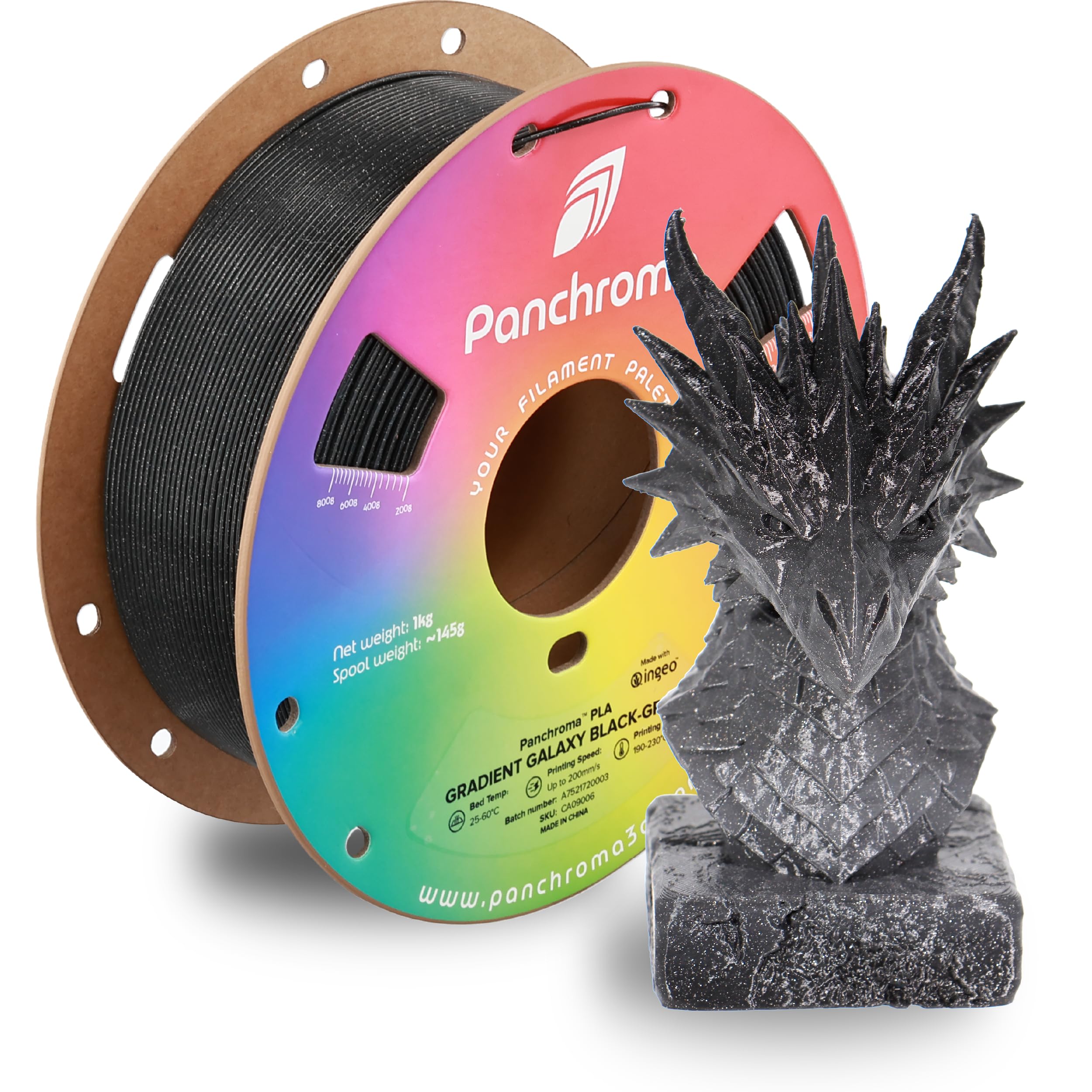 Polymaker Panchroma Gradient Galaxy PLA Black-Grey 3D Printing Filament, 1.75mm 1KG, Premium Gradient PLA, Easy to Print, AMS Compatible, Perfect for Figurines, Models, Toys and Decorative Pieces Image