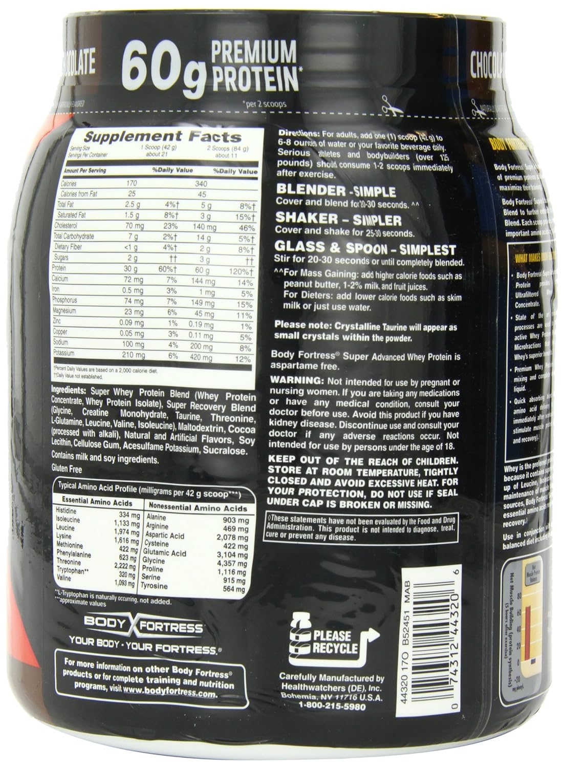 Body Fortress Whey Protein Powder, Chocolate, 31.2 Ounces (Pack of 2