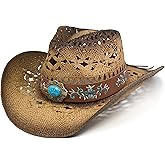 FLUFFY SENSE. Cowgirl Hats for Women Straw Cowboy Hat Western Beach Sun Hat with Shapeable Brim for Coastal Cowgirl