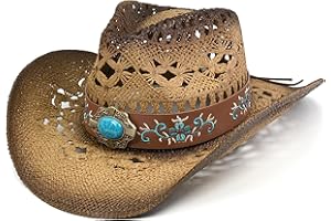 FLUFFY SENSE. Cowgirl Hats for Women Straw Cowboy Hat Western Beach Sun Hat with Shapeable Brim for Coastal Cowgirl